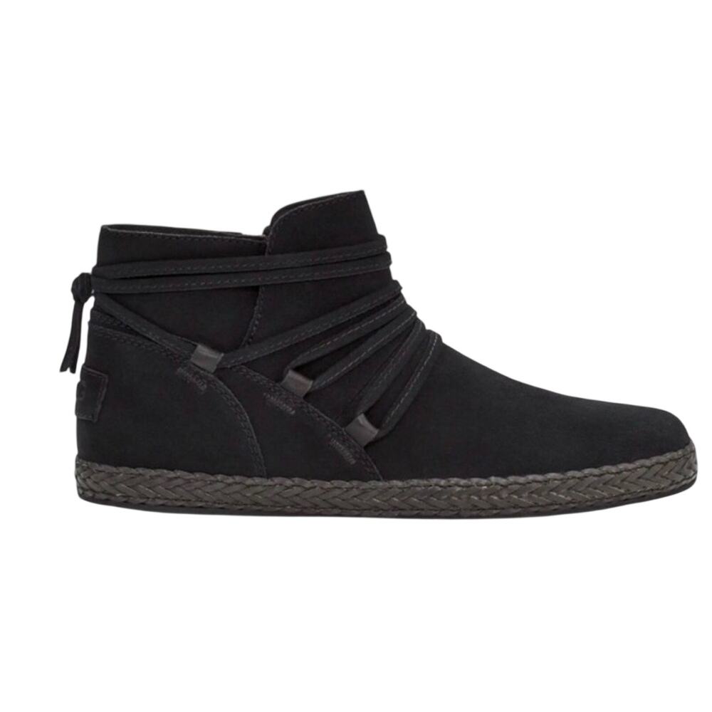 UGG Rianne Black Suede Ankle Booties Side Zip Wrap Lace Women’s Size 7 NWT